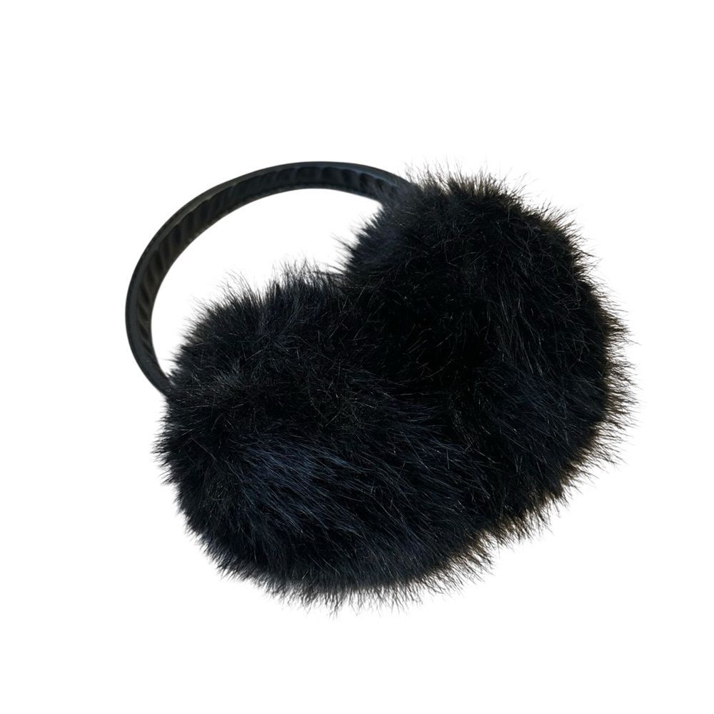 Universal Thread Faux Fur Fuzzy Earmuff Black Faux Leather One Size